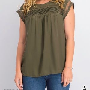 Daniel Rainn Women's Becru Lace Detail Top, Olive